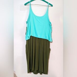 Kavu Coco Dress Turquoise Top with Olive Midi Skirt With Pockets Size Medium NEW
